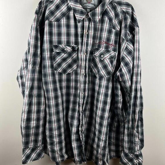 Ed Hardy by Christian Audigier Plaid Western Shirt Men’s XL Embroidered Tiger - Picture 1 of 8